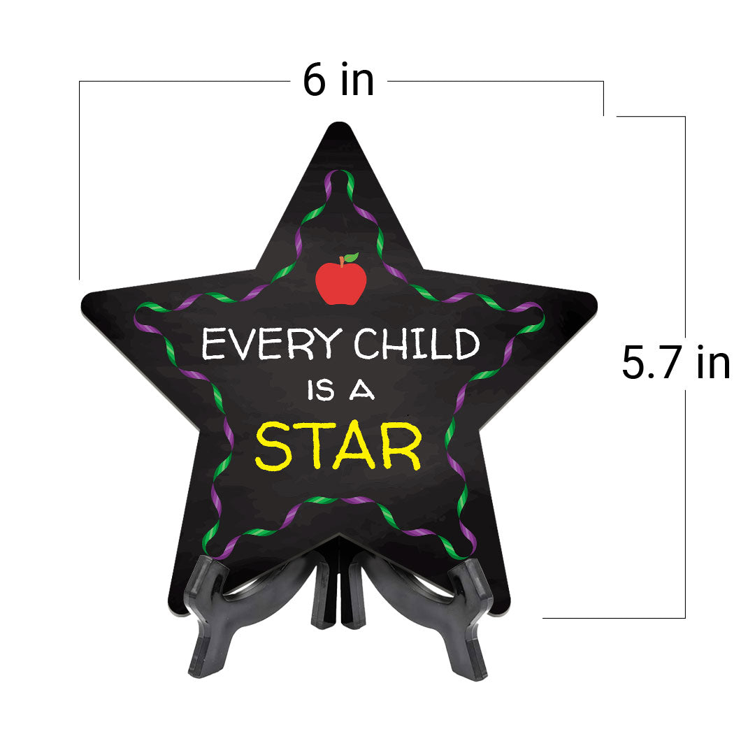 Sign ByLITA Every Child is a Star Star Table Sign with Acrylic Stand (7.5x7.5“) Development | Kindergarten Classroom Essentials | Nurture Young Minds | Fun & Educational Supplies | Easy to Read | Includes Easel Stand