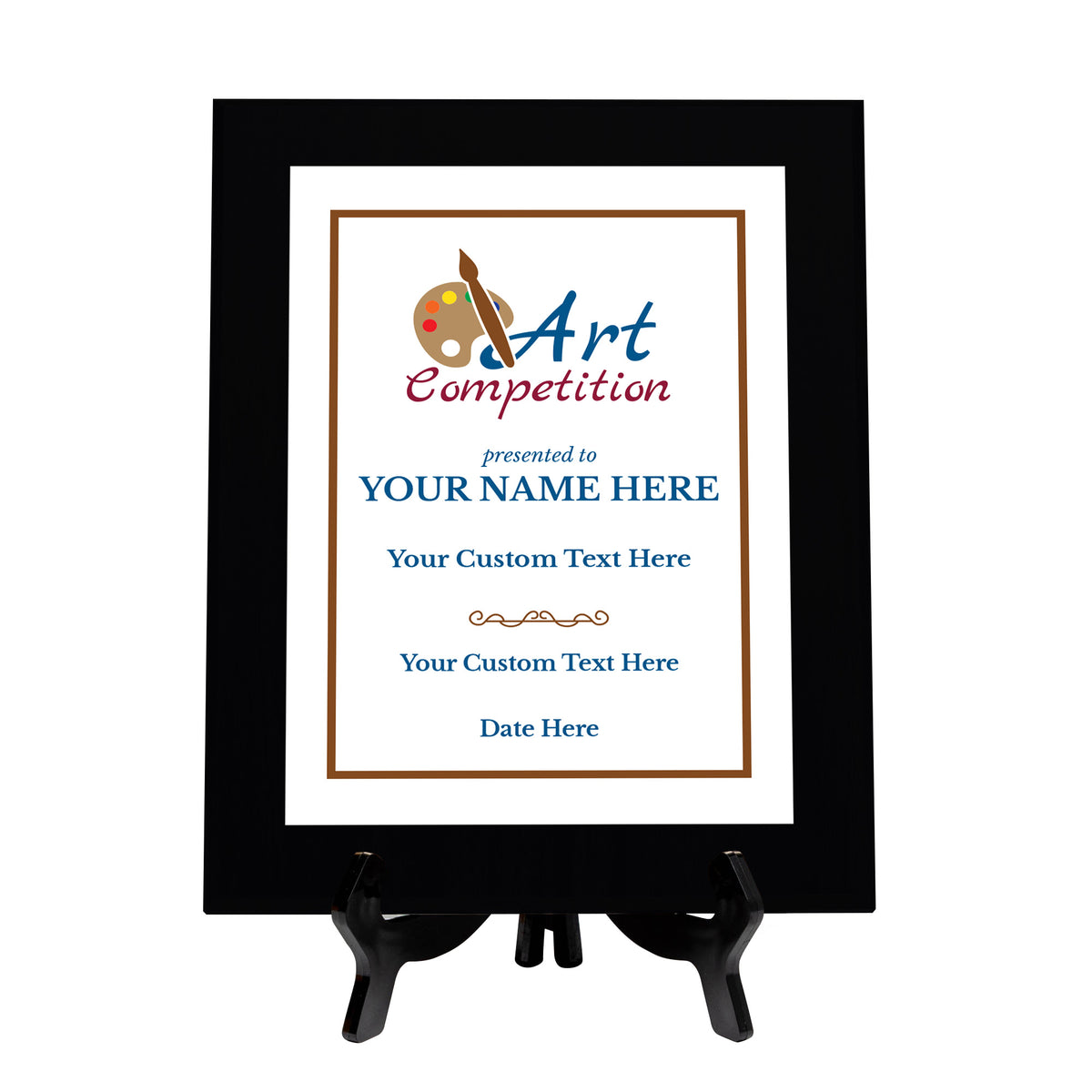 Art Competition Customizable Black Frame Award Plaque | Easel Mount Option | Achievement and Recognition Personalizable Plaques