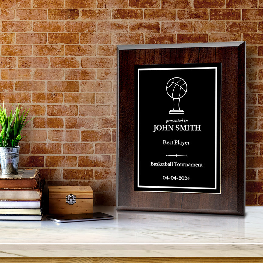 Basketball Customizable Wooden Award Plaque | Easel Mount Option | Achievement and Recognition Personalizable Plaques