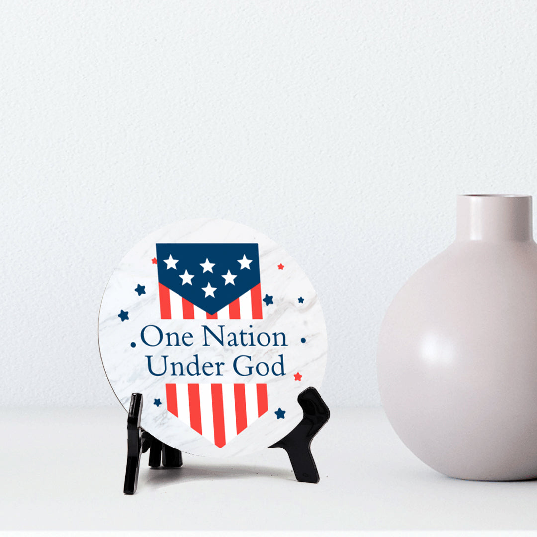 One Nation Under God (5 x 5“) Circle Table Sign with Acrylic Stand | American Pride Decoration