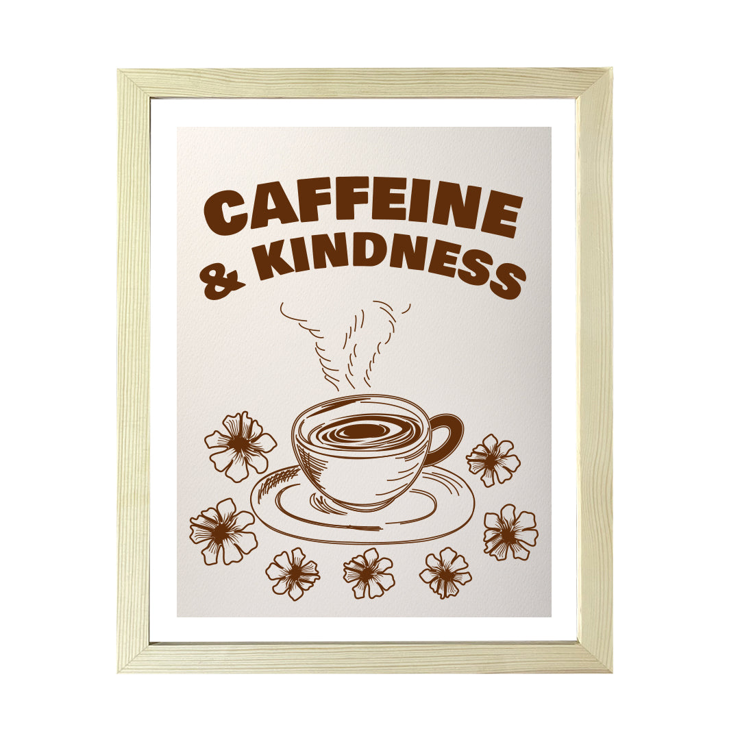 Designs ByLITA Caffeine & Kindness, Wall Print Art | Coffee Retro Kitchen Decoration