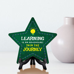 Sign ByLITA Learning is an Adventure: Join the Journey Star Table Sign with Acrylic Stand (7.5x7.5“) Development | Kindergarten Classroom Essentials | Nurture Young Minds | Fun & Educational Supplies | Easy to Read | Includes Easel Stand