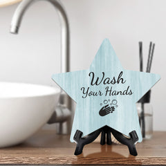 Sign ByLITA Wash Your Hands, Wood Color, Star Table Sign (6"x5")