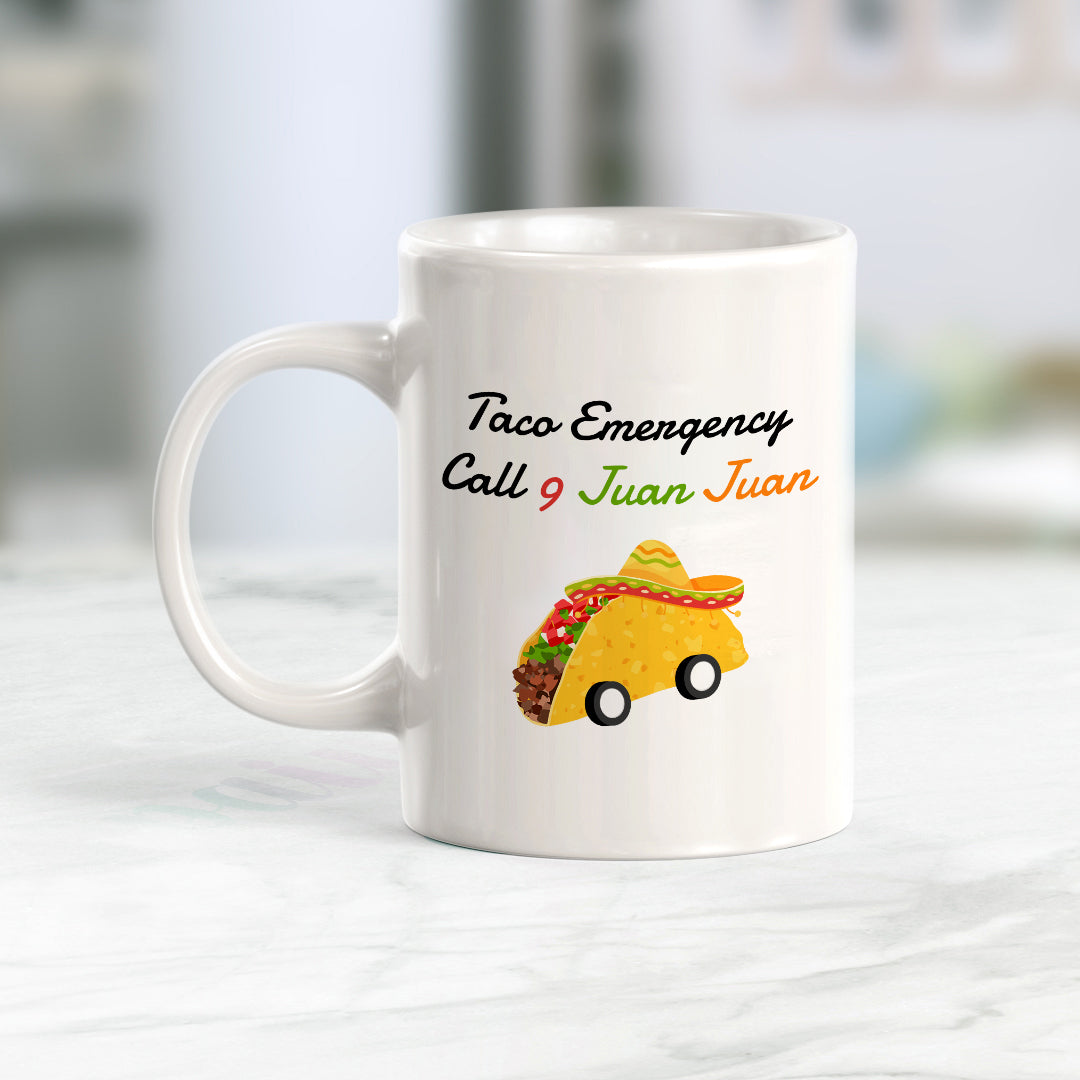 Designs ByLITA Taco Emergency Call 9 Juan Juan 11oz Plastic or Ceramic Coffee Mug Elegance | Great Novelty Gift | High Quality Sublimation | Mexican Pride