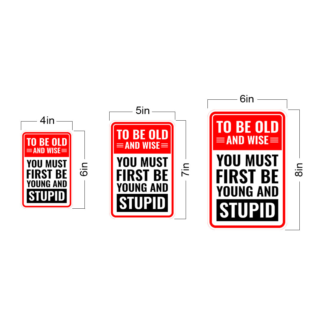 Portrait Round Plus To Be Old And Wise You Must First Be Young And Stupid Wall or Door Sign | Easy Installation | Funny Novelty Imitation Warning Signs