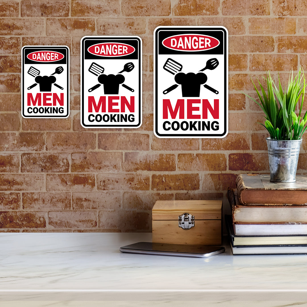 Portrait Round Plus Danger Men Cooking (Kitchen) Wall or Door Sign | Easy Installation | Funny Novelty Imitation Warning Signs