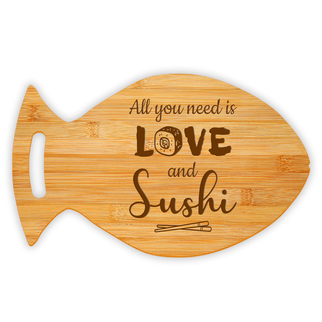 All You Need Is Love And Sushi 14 x 8.5" Fish Shape Cutting Board | Decorative Kitchen Accessory For Sushi Lovers