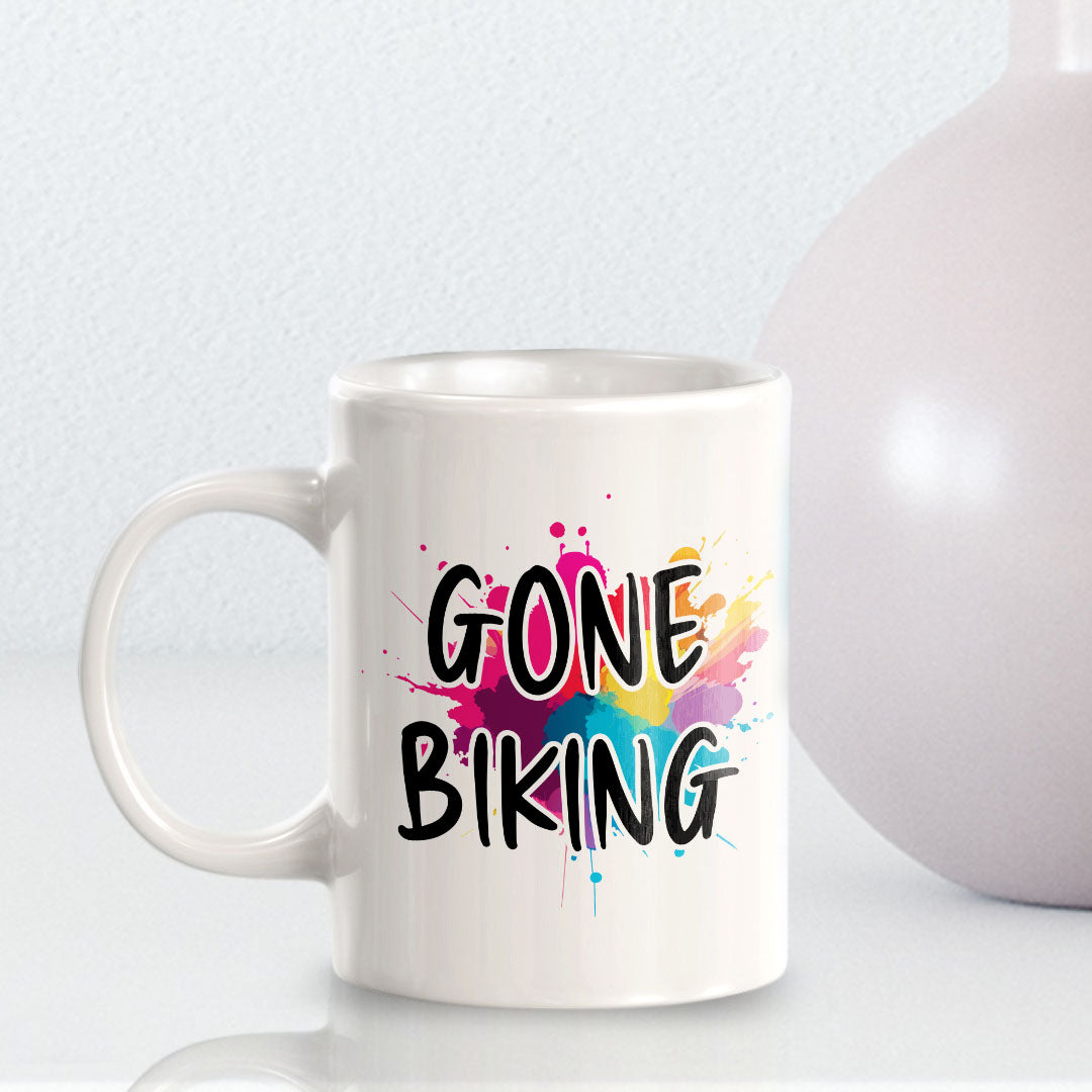 Gone Biking 11oz Plastic or Ceramic Mug | Funny Sporty Cup