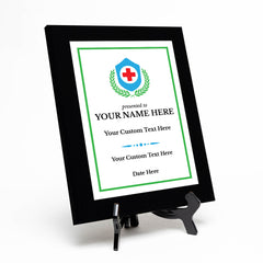 Health Professional Theme Customizable Black Frame Award Plaque | Easel Mount Option | Achievement and Service Personalizable Plaques