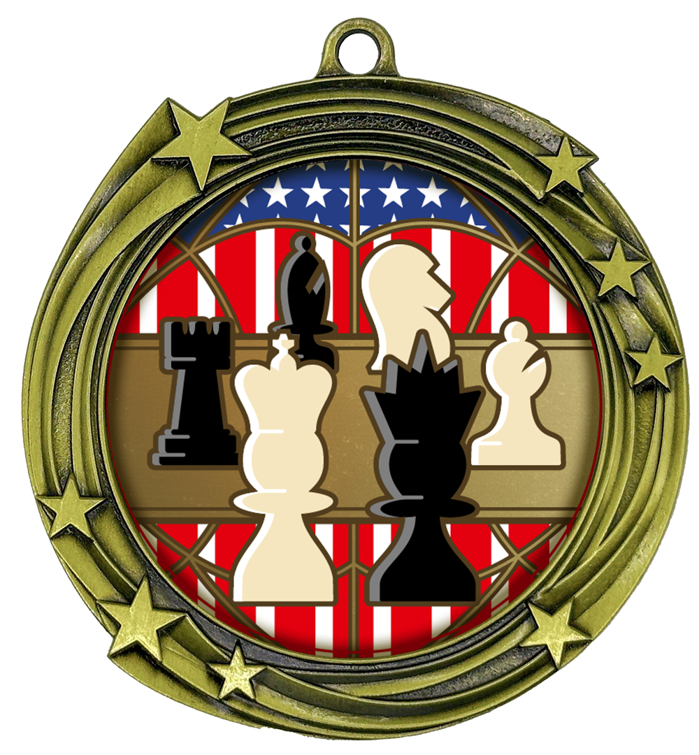 All Quality Chess Swirling Stars Design Medal - 1st, 2nd, 3rd Place