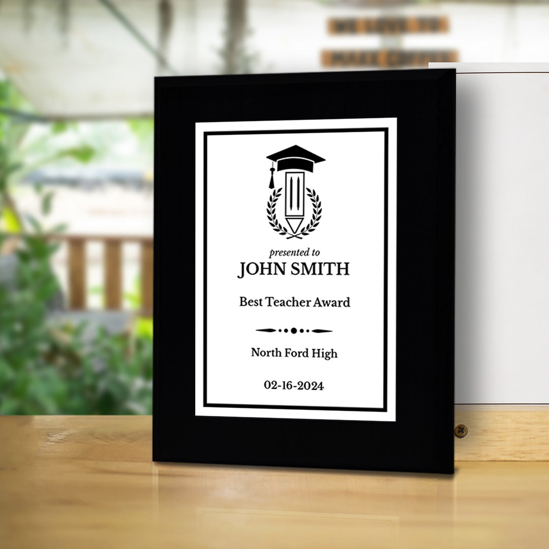 Teacher Recognition Customizable Black Frame Award Plaque | Easel Mount Option | Achievement and Service Personalizable Plaques