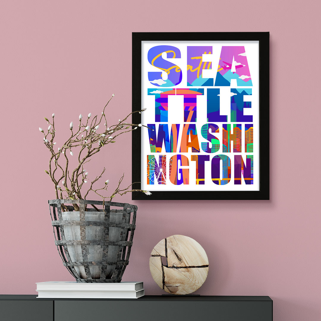 Designs ByLITA Seattle, Washington Inspirational, Wall Print Art | American Cities Stylish Home Decoration (Unframed or Framed)