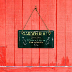 Garden Rules Grab a Drink SIT BACK & RELAX Soak up the Sun Enjoy! 5x10 Hanging Wall or Door Sign | Warm Welcoming Signage For Homes