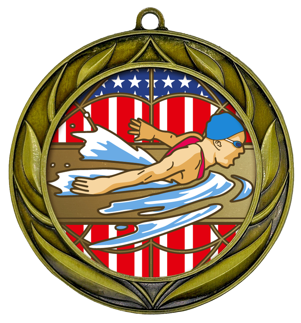 All Quality Swimming Wreath Design Medal - 1st, 2nd, 3rd Place