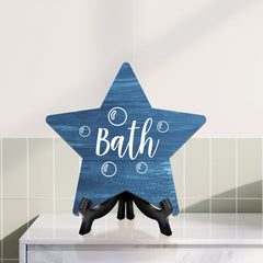 Sign ByLITA Bath, Wood Color, Star Bathroom Table Sign (6"x5")