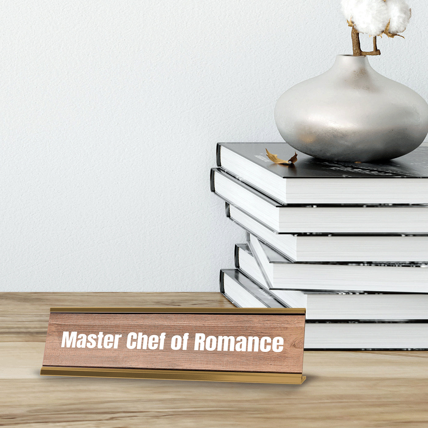 Master Chef of Romance Gold Frame Desk Sign (2x8") | Novelty Workplace and Home Office Decoration For Him