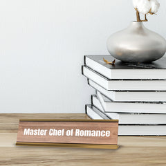 Master Chef of Romance Gold Frame Desk Sign (2x8") | Novelty Workplace and Home Office Decoration For Him