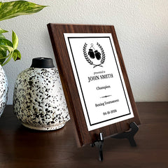 Boxing Customizable Wooden Award Plaque | Easel Mount Option | Achievement and Recognition Personalizable Plaques