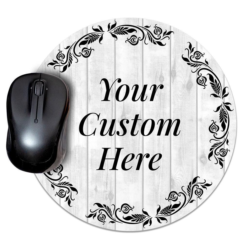 Customizable (8 x 8") Circle Mouse Pad - White Wood Design - Add Custom Message or Text - Personalize Now