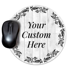 Customizable (8 x 8") Circle Mouse Pad - White Wood Design - Add Custom Message or Text - Personalize Now