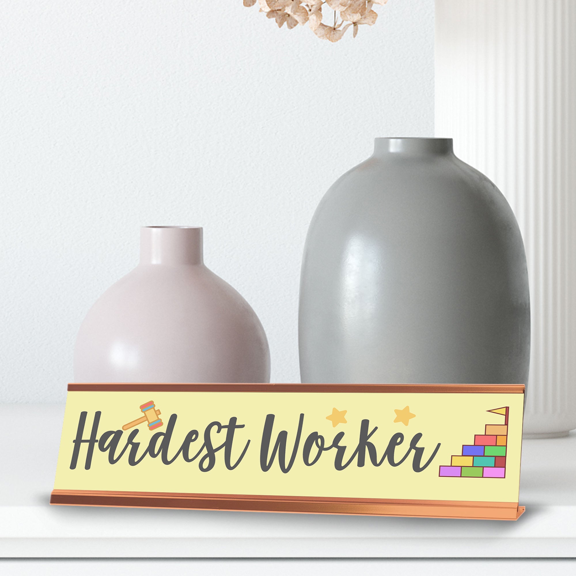 Signs ByLITA Hardest Worker Award, Gold Frame, Desk Sign (2x8")