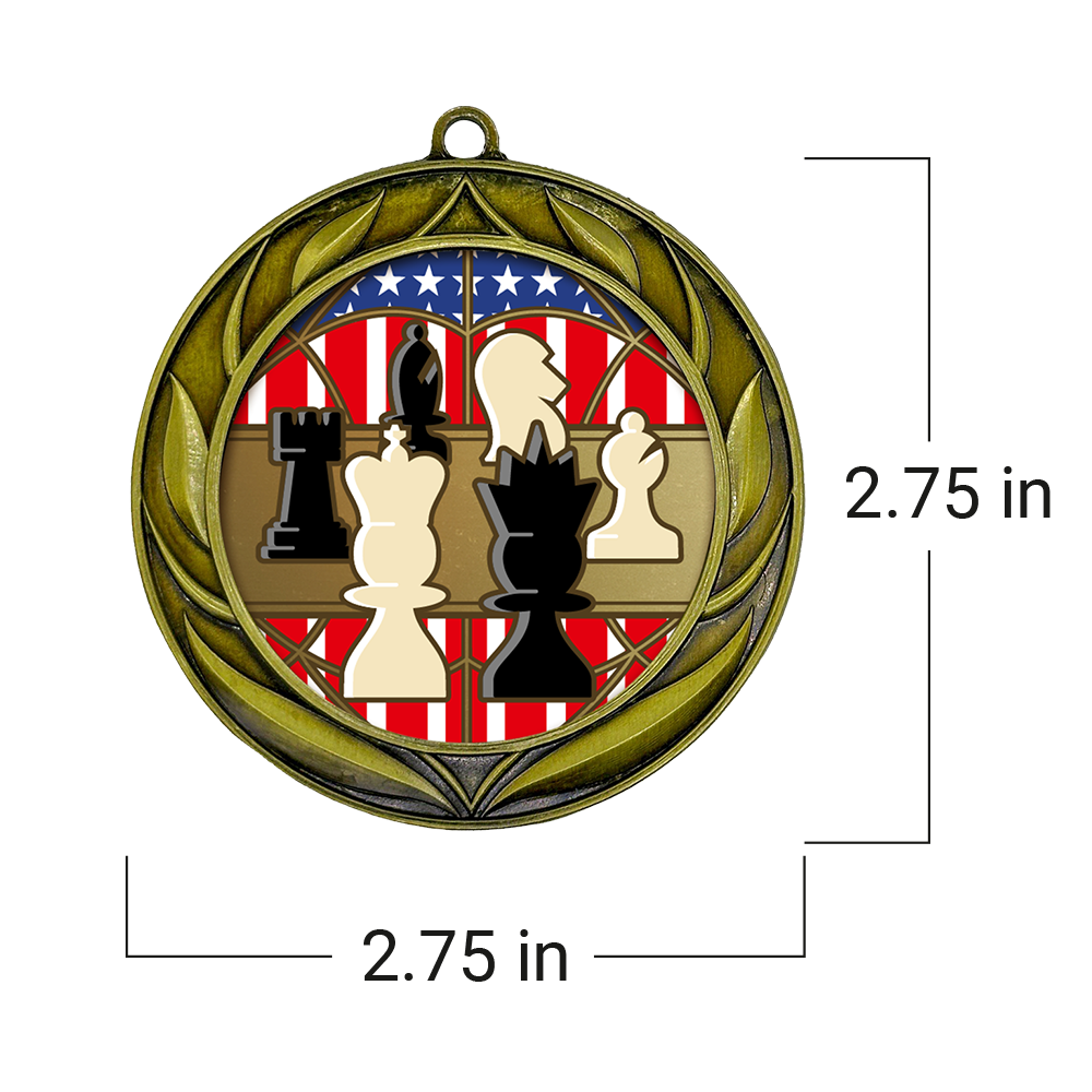 All Quality Chess Wreath Design Medal - 1st, 2nd, 3rd Place