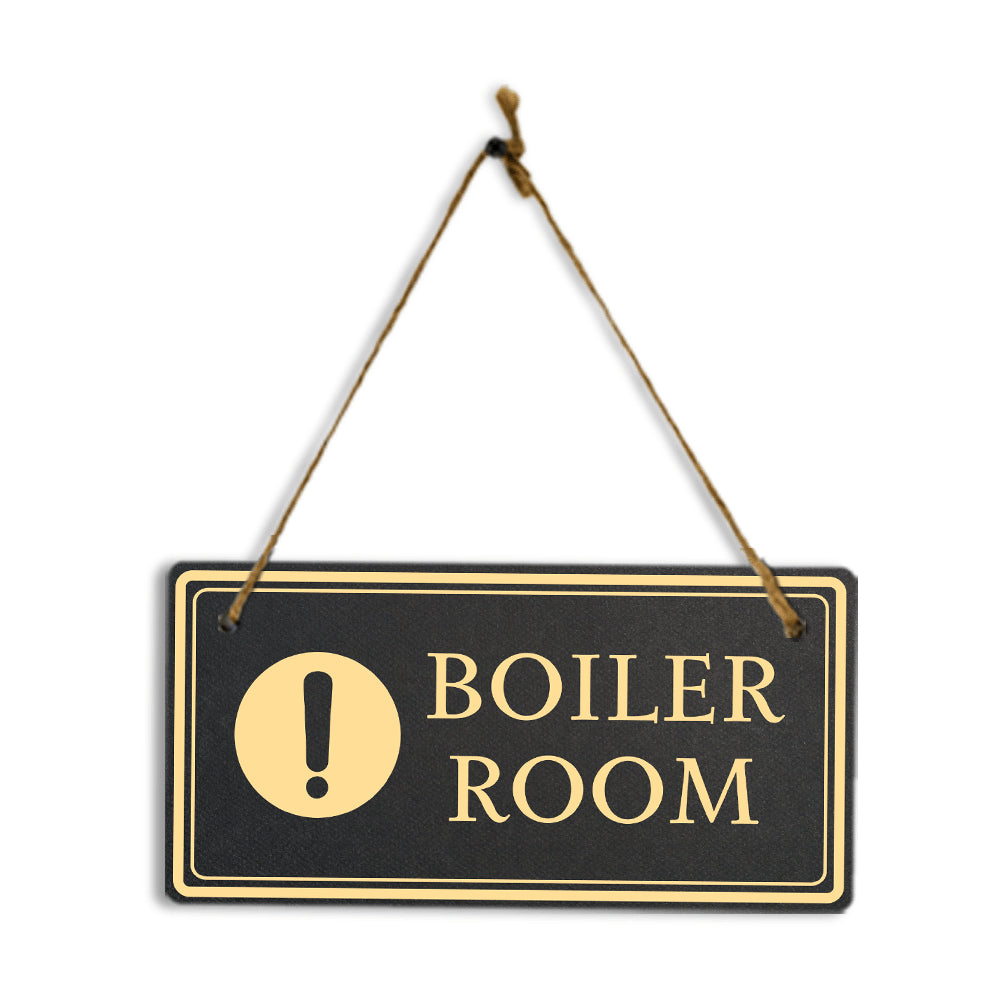 Boiler Room 5x10 Hanging Plus Wall or Door Sign | Rustic Twine | Workplace Safety Signage