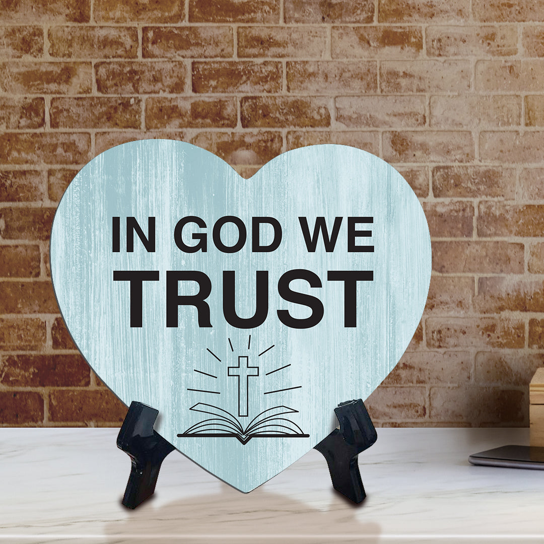 Sign ByLITA Heart In God we trust, Wood Color, Table Sign (6"x5")