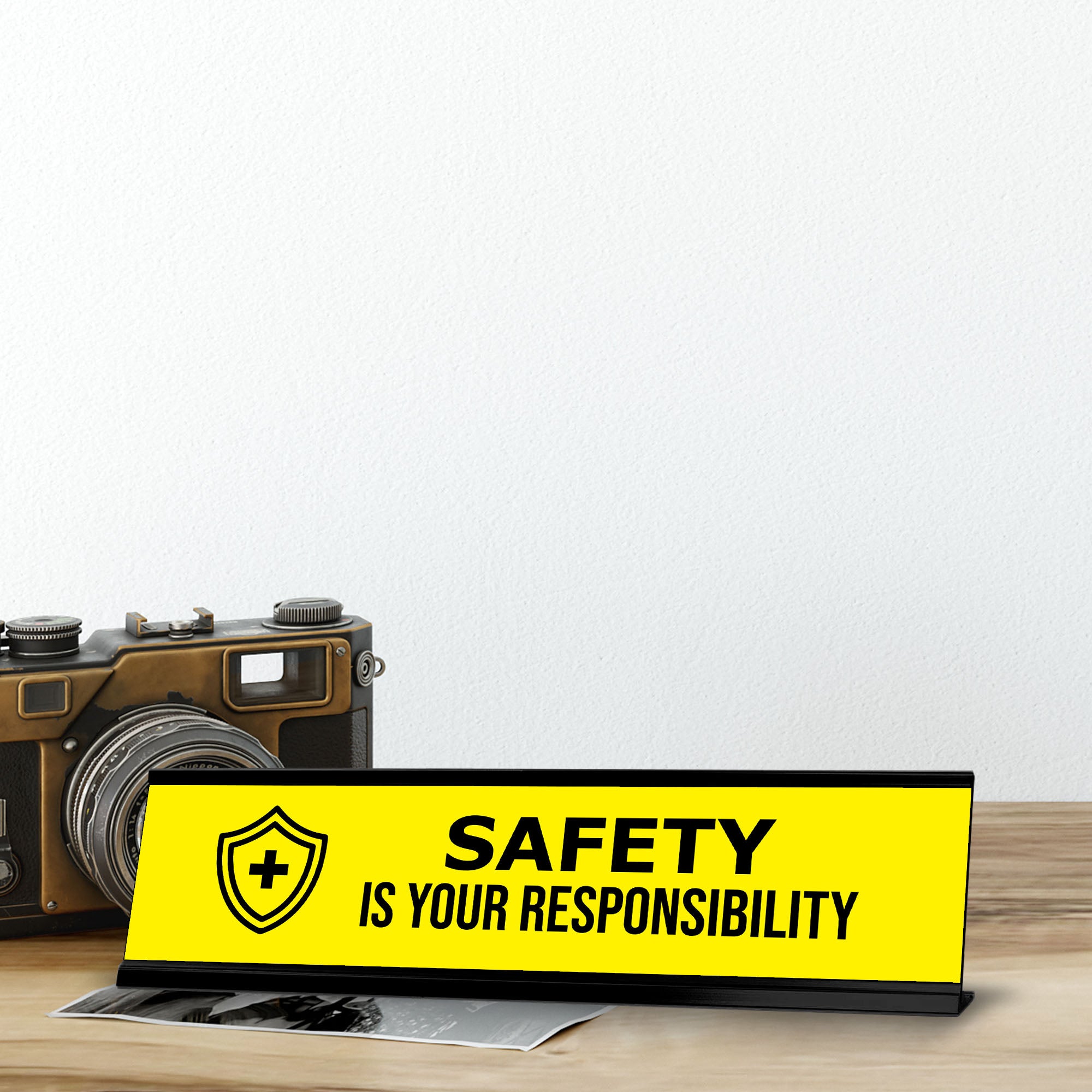 Safety Is Your Responsibility, Yellow Black Frame, Desk Sign (2x8")