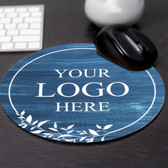 Customizable (8 x 8") Circle Mouse Pad - Dark Blue Wood Logo Design - Add Custom Logo, Message, or Text