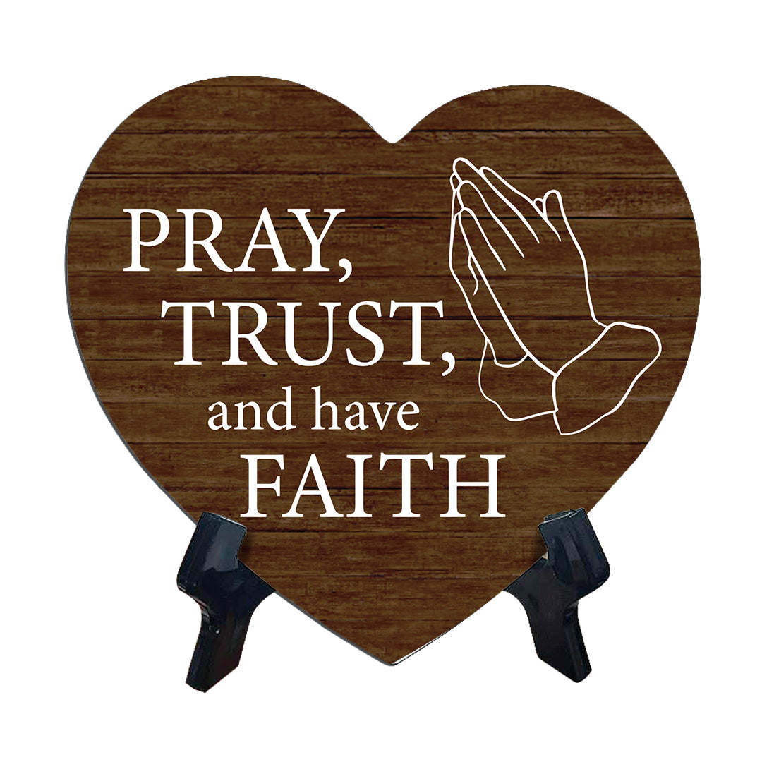 Sign ByLITA Heart Pray, trust, and have faith, Wood Color, Table Sign (6"x5")