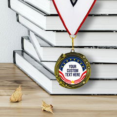 Gold Star Custom Personalized Stars Design Medal | Choice of Ribbon | USA Flag Personalized Award