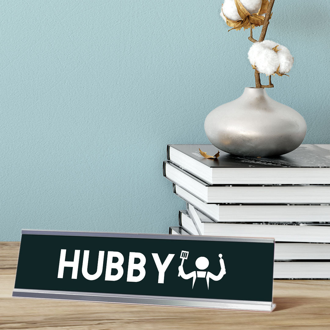 Hubby Stick Person, Silver Frame, Desk Sign (2 x 8")