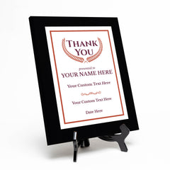 Thank You Gratitude and Appreciation Customizable Black Frame Award Plaque | Easel Mount Option | Recognition of Achievement and Service Personalizable Plaques