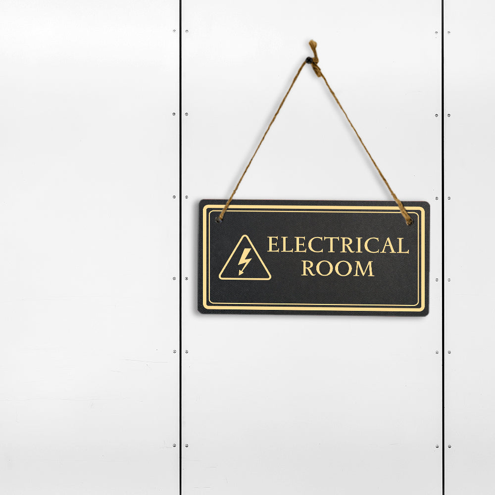 Electrical Room 5x10 Hanging Plus Wall or Door Sign | Rustic Twine | Workplace Safety Signage