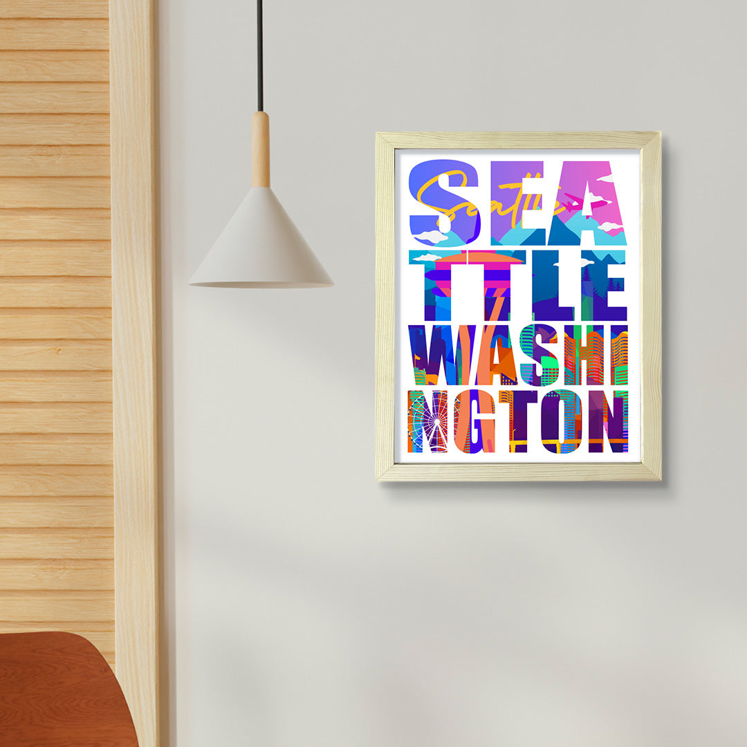 Designs ByLITA Seattle, Washington Inspirational, Wall Print Art | American Cities Stylish Home Decoration (Unframed or Framed)