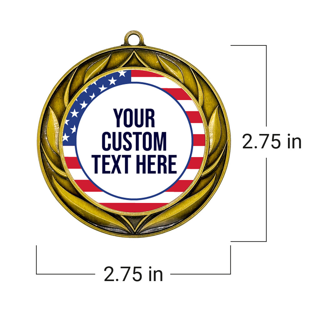 USA Flag Custom Personalized Wreath Design Medal | Choice of Ribbon | Patriotic Personalized Award