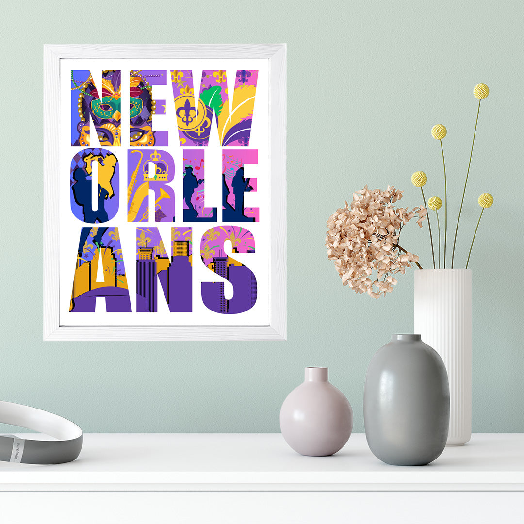 Designs ByLITA New Orleans, Louisiana Inspirational, Wall Print Art | American Cities Stylish Home Decoration (Unframed or Framed)