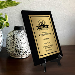 Bake Off Competition Customizable Black Frame Award Plaque | Easel Mount Option | Achievement and Recognition Personalizable Plaques