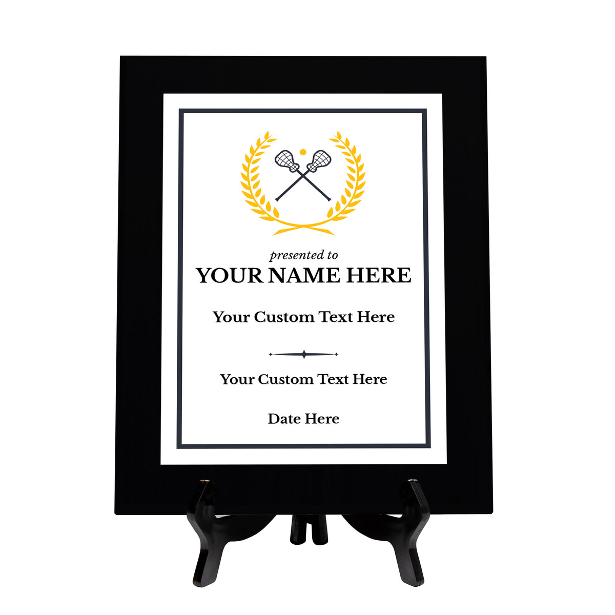 Lacrosse Customizable Black Frame Wooden Award Plaque | Easel Mount Option | Achievement and Recognition Personalizable Plaques