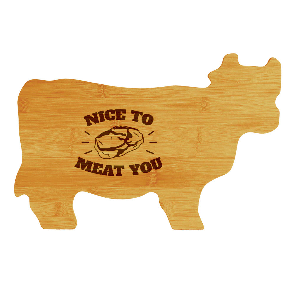 Nice to Meat You 14.75 x 9.75" Cow Shape Cutting Board | Funny Kitchen Chopping Board