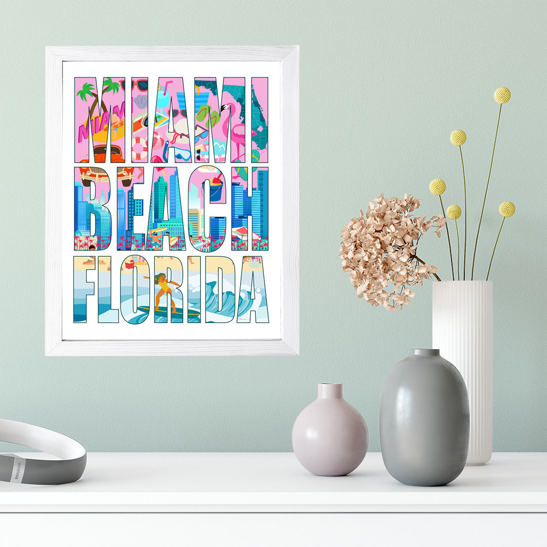 Designs ByLITA Miami Beach, Florida Inspirational, Wall Print Art | American Cities Stylish Home Decoration (Unframed or Framed)