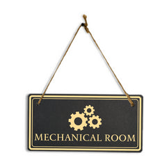 Mechanical Room 5x10 Hanging Plus Wall or Door Sign | Rustic Twine | Workplace Signage