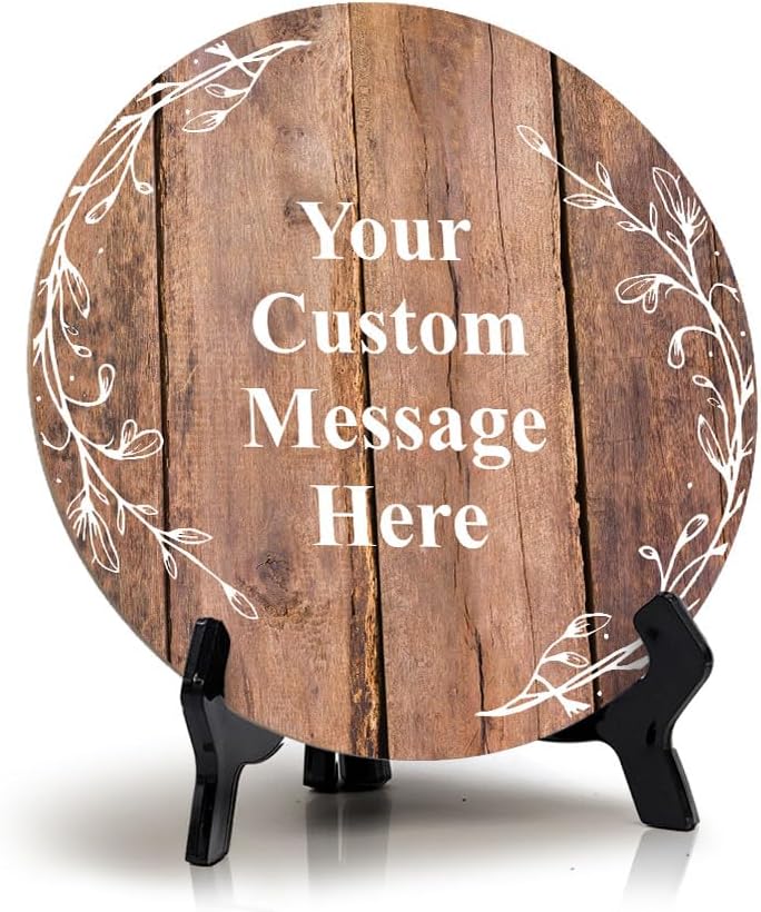 Signs ByLITA Custom Personalized Circle Table Sign (5" x 5") Wreath Designs | MDF Hardboard With Printed Wood Effect | Write Your Own Message | Design Your Sign | Motivational Messages |…