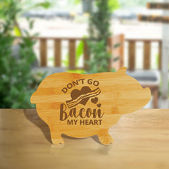 Don’t go bacon my heart (13.75 x 8.75") Pig Shape Cutting Board | Funny Decorative Kitchen Chopping Board