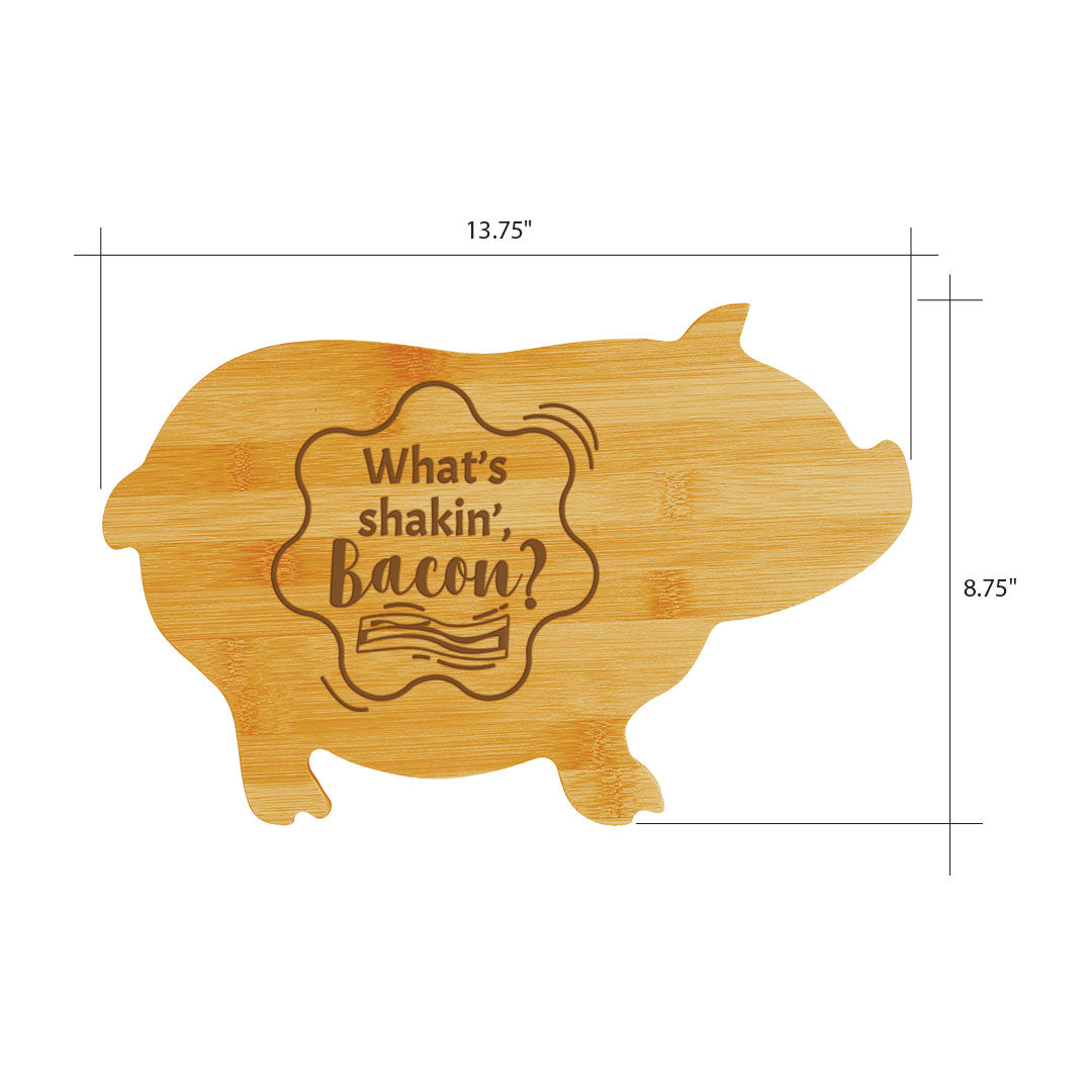 What’s shakin’, bacon? (13.75 x 8.75") Pig Shape Cutting Board | Funny Decorative Kitchen Chopping Board