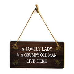 A Lovely Lady & A Grumpy Old Man Live Here 5x10 Hanging Plus Wall or Door Sign | Funny Home Decor