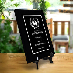 Boxing Customizable Black Frame Wooden Award Plaque | Easel Mount Option | Achievement and Recognition Personalizable Plaques