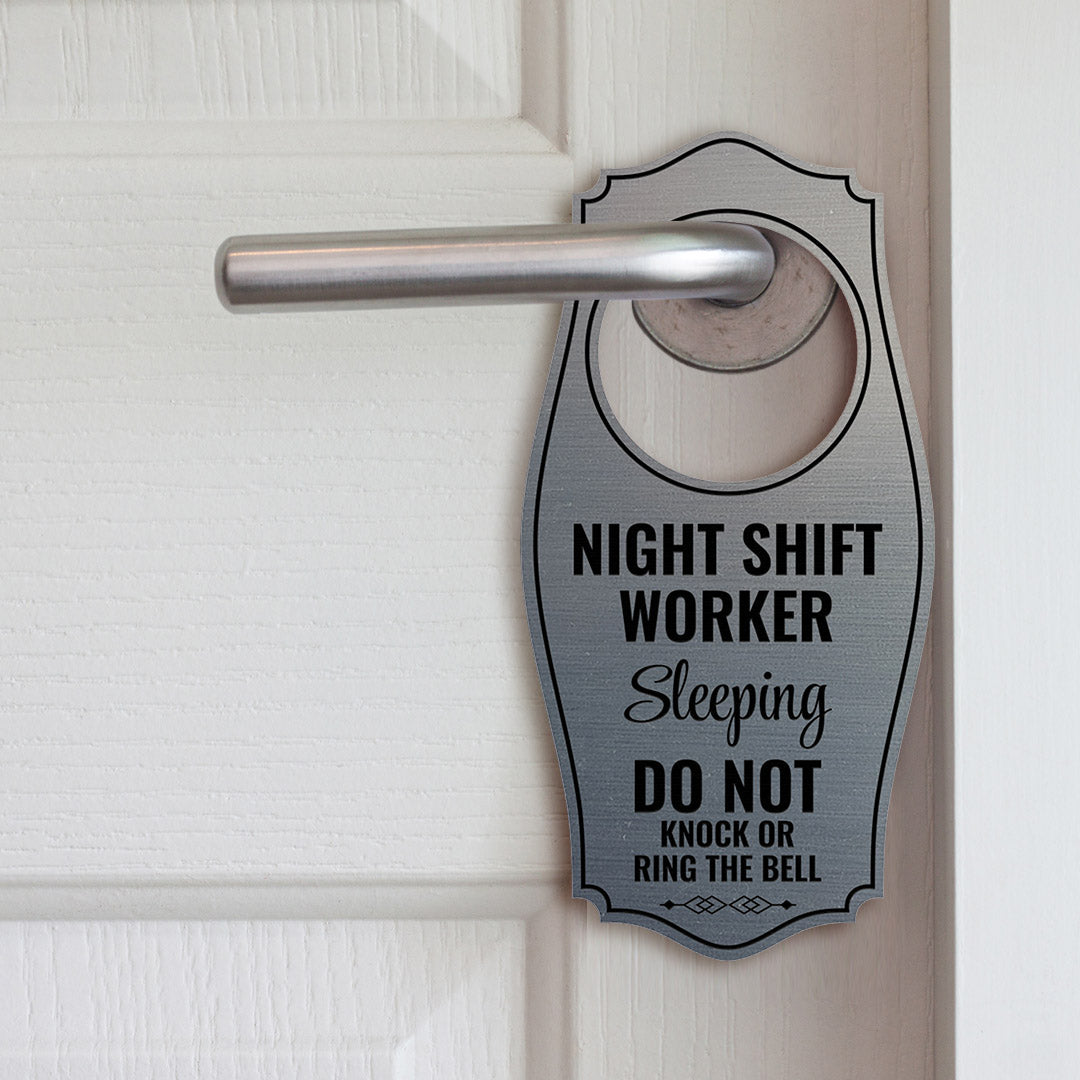 Night Shift Worker Sleeping Do Not Knock Or Ring The Bell Door Hanger | House or Business Door Sign