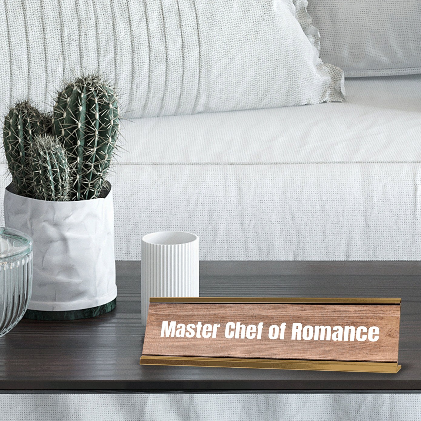 Master Chef of Romance Gold Frame Desk Sign (2x8") | Novelty Workplace and Home Office Decoration For Him